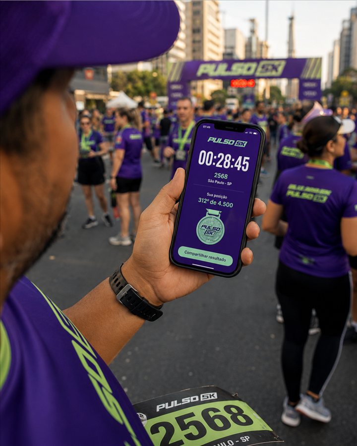 Runner checking their race result and ranking on the Pulso 5K app